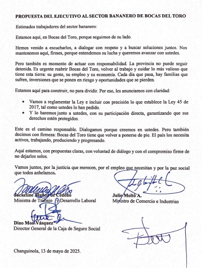 foto de portada de la publicación PROPUESTA DEL EJECUTIVO AL SECTOR BANANERO DE BOCAS DEL TORO